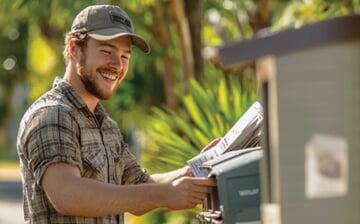 a guy putting letterbox drops into a mailbox