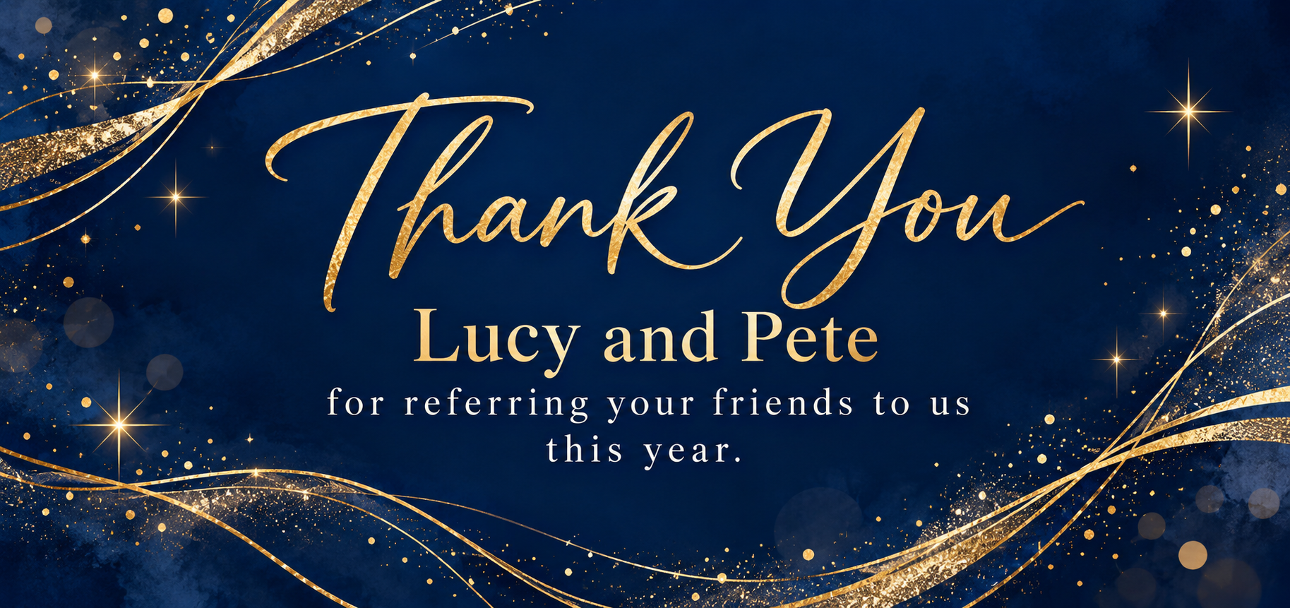 Luxurious gold thank you Christmas card for real estate clients