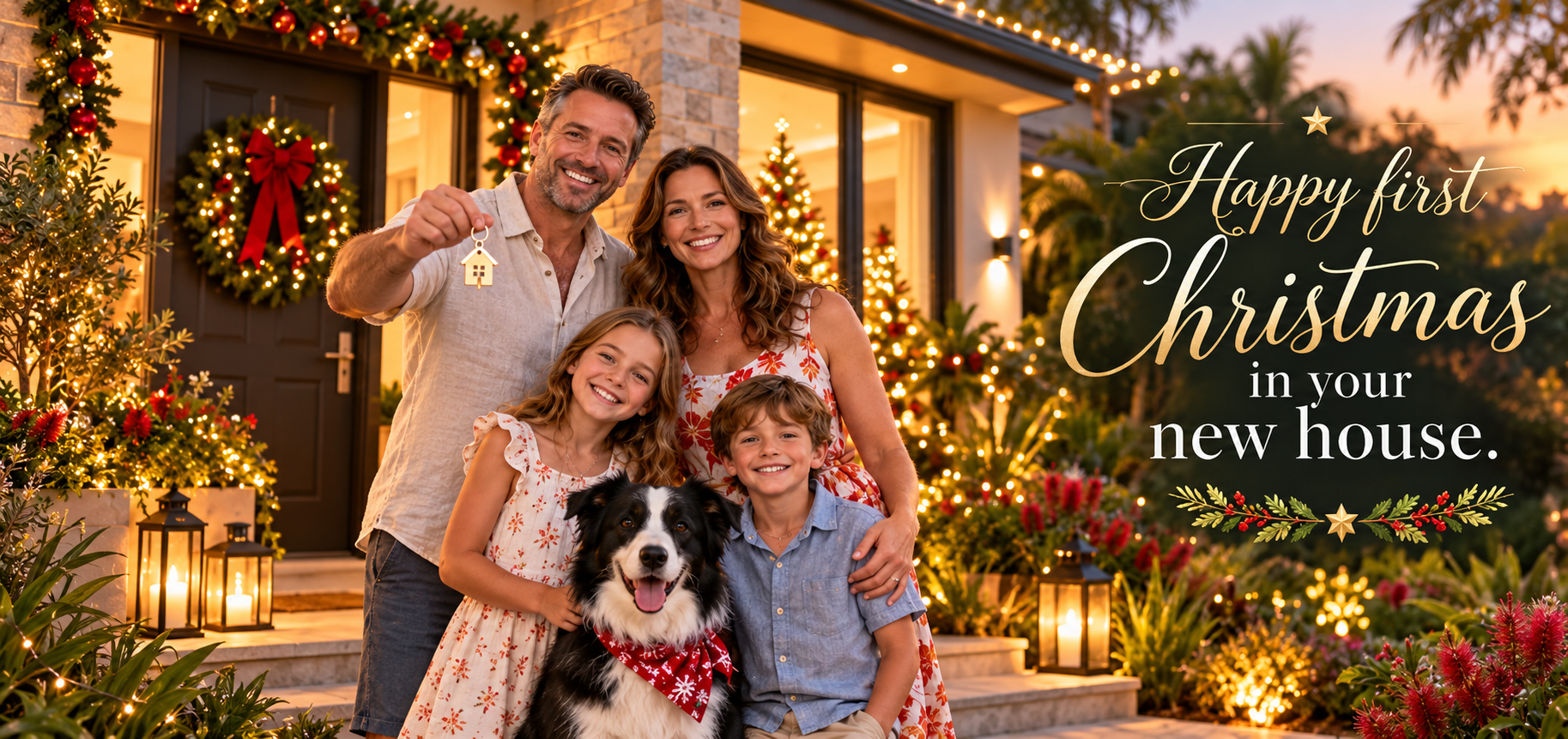 First Christmas in our new home greeting card for real estate clients
