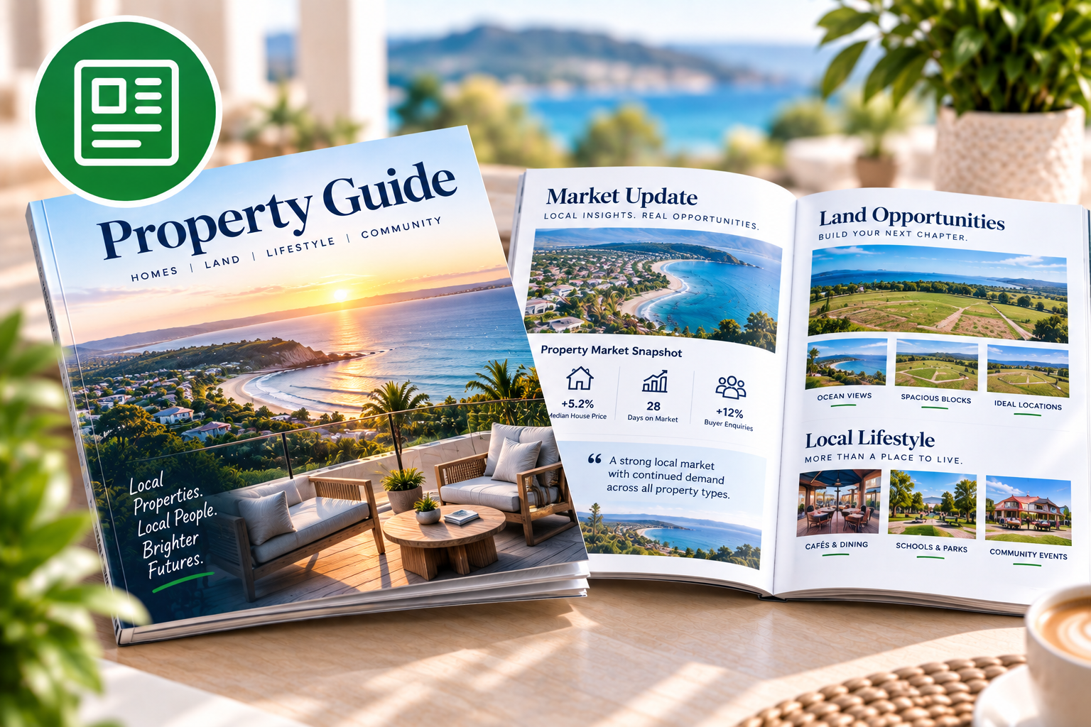Flexible editorial content pages for real estate Property Magazines and market updates