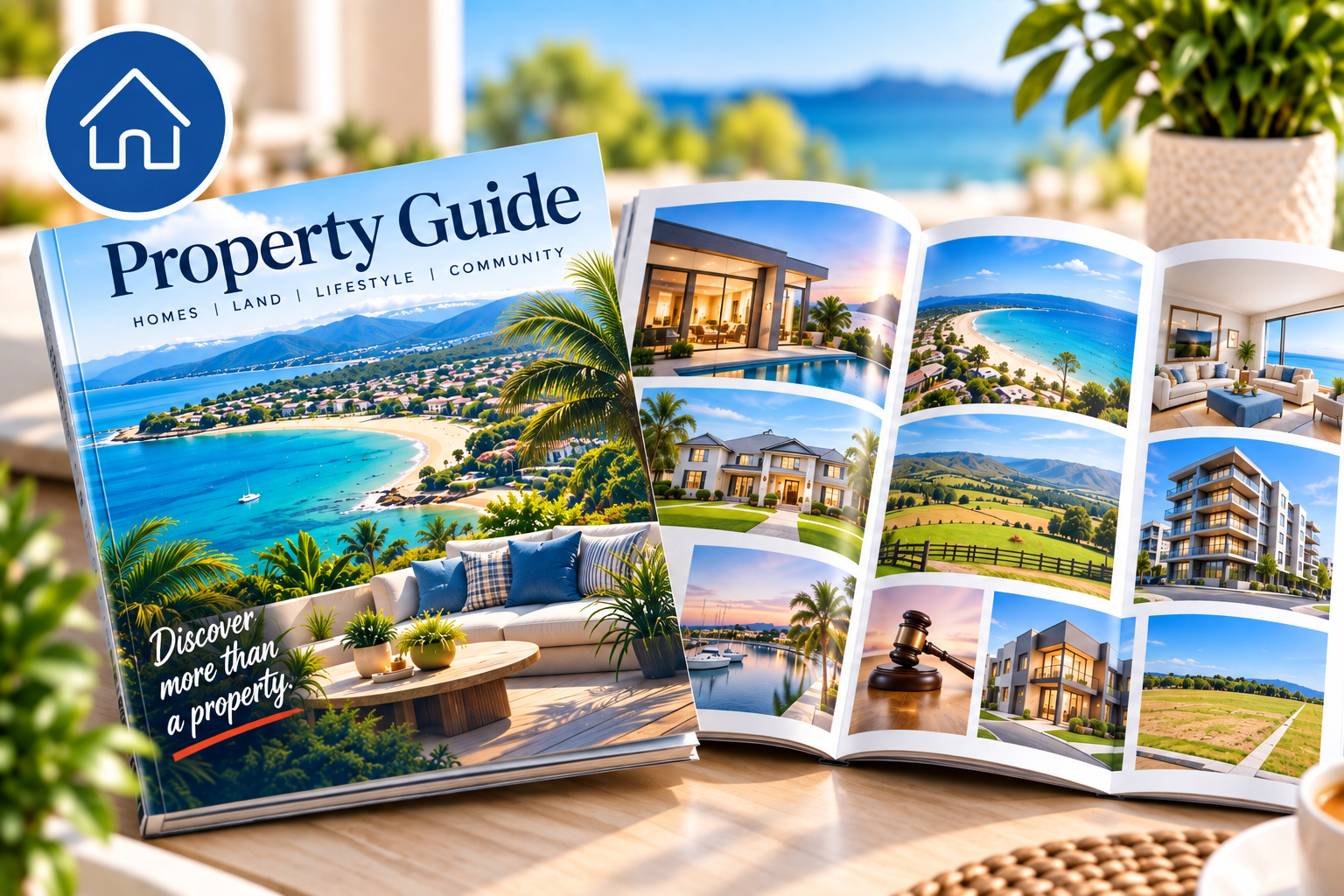 Multiple property sections in a real estate Property Magazine including residential prestige and commercial