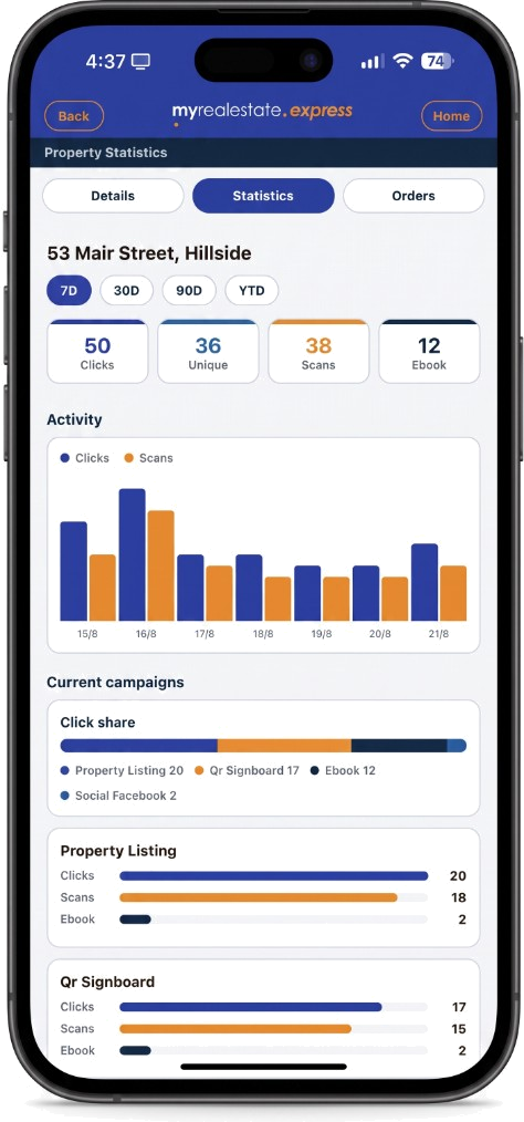 MRE Agent App property statistics screen