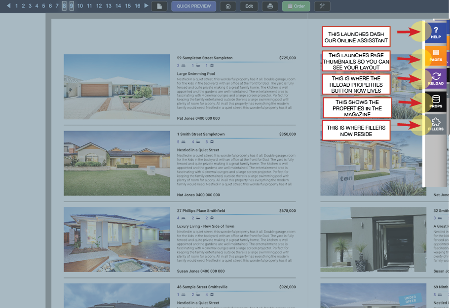 Magazine sidebar with Pages view and tools
